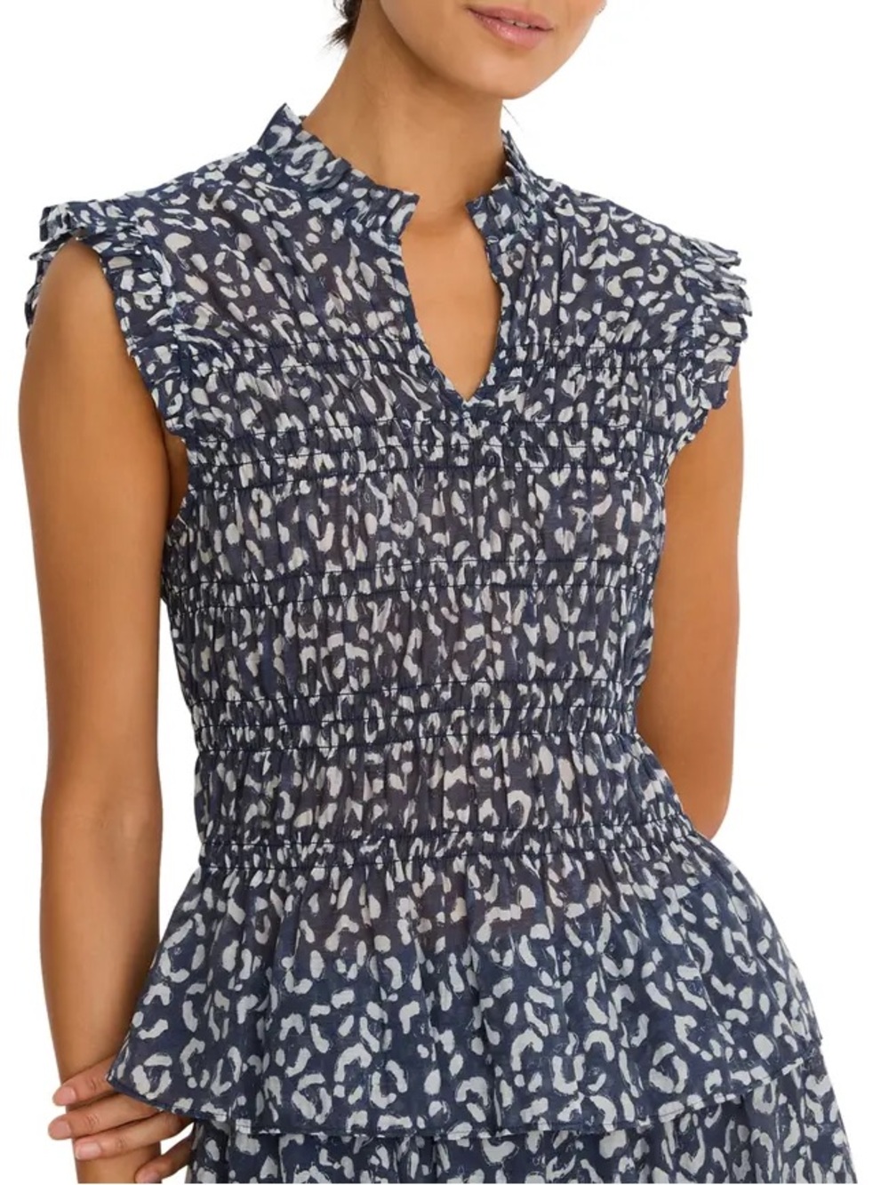 🧜🏼 NIC + ZOE Smocked Leopard Print Sketch Top ~ Navy/Indigo